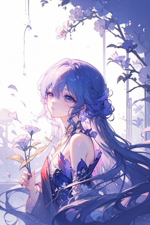  1girl, long hair, flower, Lisianthus, in the style of red and light azure, dreamy and romantic compositions, red, ethereal foliage, playful arrangements, fantasy, high contrast, ink strokes, explosions, over exposure, purple and red tone impression, abstract, whole body capture, ,
, 1girl, liuying, jingliu (honkai: star rail), magazine covers, official