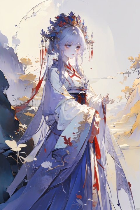  a woman in a purple dress with a flower crown on her head, guweiz, ((a beautiful fantasy empress)), artwork in the style of guweiz, beautiful anime portrait, palace , a girl in hanfu, digital anime illustration, beautiful anime style, a beautiful fantasy empress, anime illustration, anime fantasy illustration, beautiful character painting, trending on artstration, Add details, zgct color, horror (theme), Chinese weddingdress