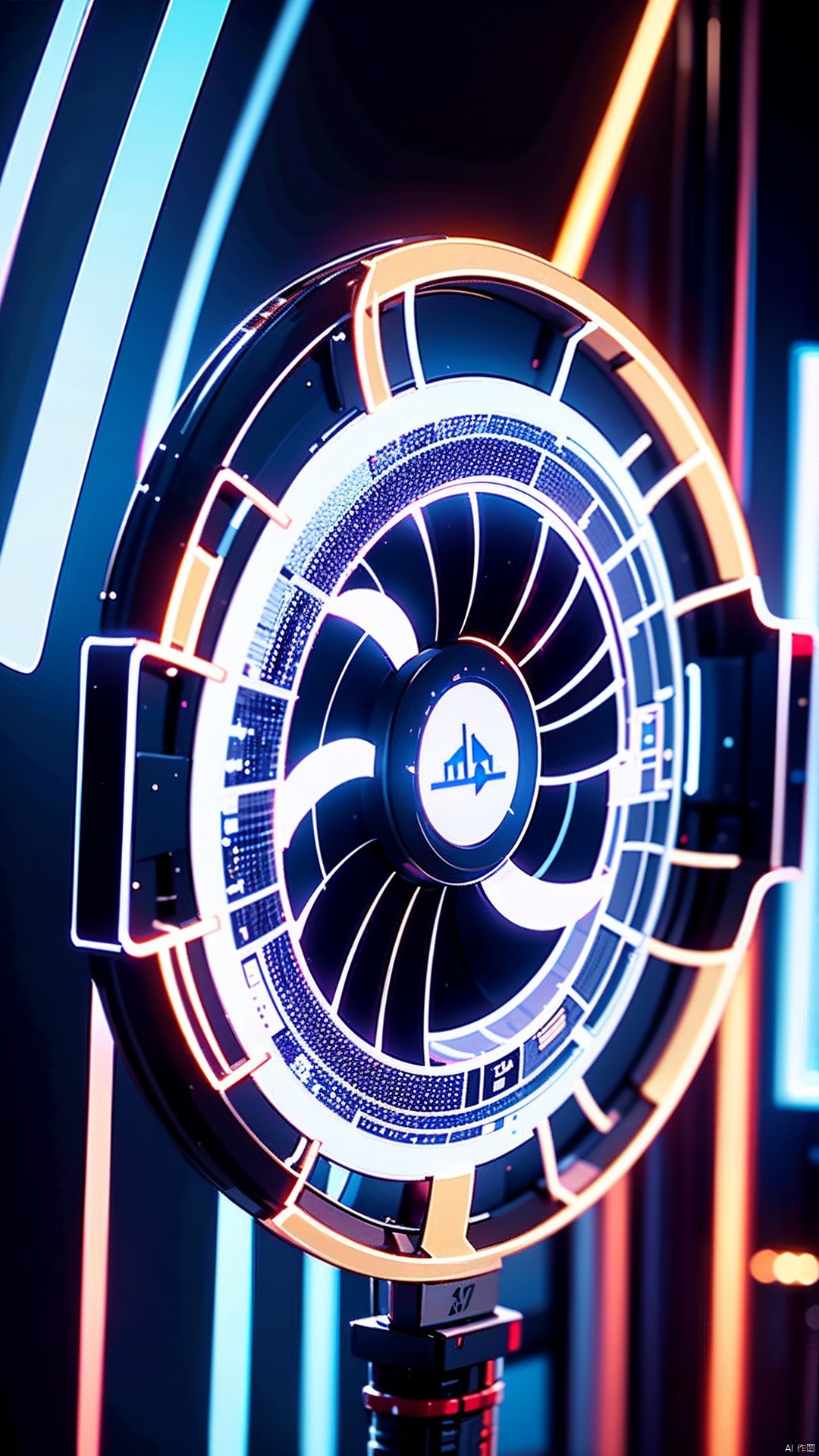  The shape of this graphics card is quite different from the traditional rectangular graphics card, and the circular design not only makes it look more unique, but also may provide more possibilities for cooling and other functions.
The graphics card is made of a smooth black polyester fabric with a delicate texture that mimics the microstructure of genes. The motherboard cleverly Outlines the binary code pattern of white lines, fine and neat, as if telling the origin and operation mechanism of life. The radiator has a faint silver sheen. The line is outlined with a binary code pattern with white lines, and the inside is decorated with a gradient pattern of four colors.
1 gril,masterpiece,Graphics card,Three fan radiators,
render,technology, (best quality) (masterpiece), (highly detailed), game,4K,Official art, unit 8 k wallpaper, ultra detailed, beautiful and aesthetic, masterpiece, best quality, extremely detailed, dynamic angle, atmospheric,high detail,science fiction,CG,C4D, dofas