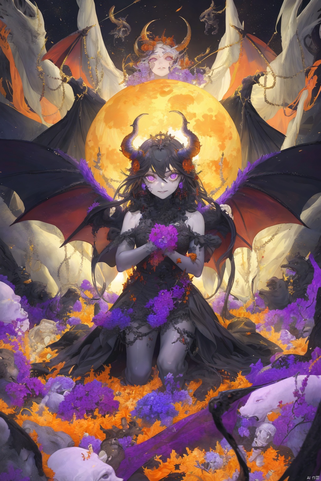  Envision a scene where the demons, having conquered heaven, now revel in their victory. The colors are dark and twisted, with the demons' forms contorted in expressions of cruel delight as they defile the once holy ground of the celestial realm., zgct color, 1girl, best quality