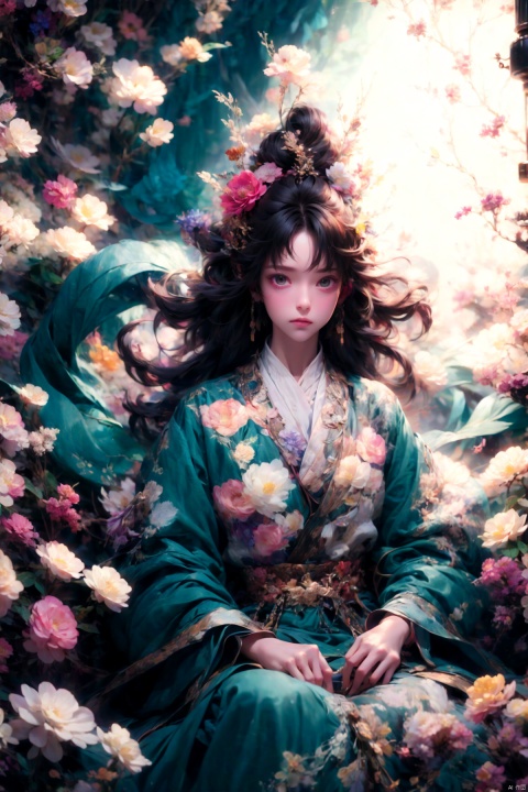  A young girl sitting on a large speaker, listening to music intently. Surrounded by multiple speakers of different sizes, forming a unique musical space. The background is a sea of blooming flowers, with branches appearing in the midst of the flowers, adding a touch of nature to the entire scene. High-definition image, high-quality photo, trending on Unsplash, Intricate details, Sharp focus, dramatic lighting, photorealistic painting art by Gregory Crewdson and Alicia Vikander., 1girl,police