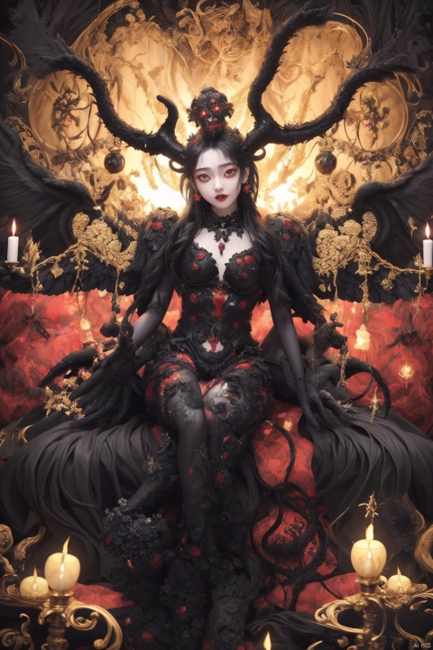  Envision a scene where the demons, having conquered heaven, now revel in their victory. The colors are dark and twisted, with the demons' forms contorted in expressions of cruel delight as they defile the once holy ground of the celestial realm., zgct color, 1girl