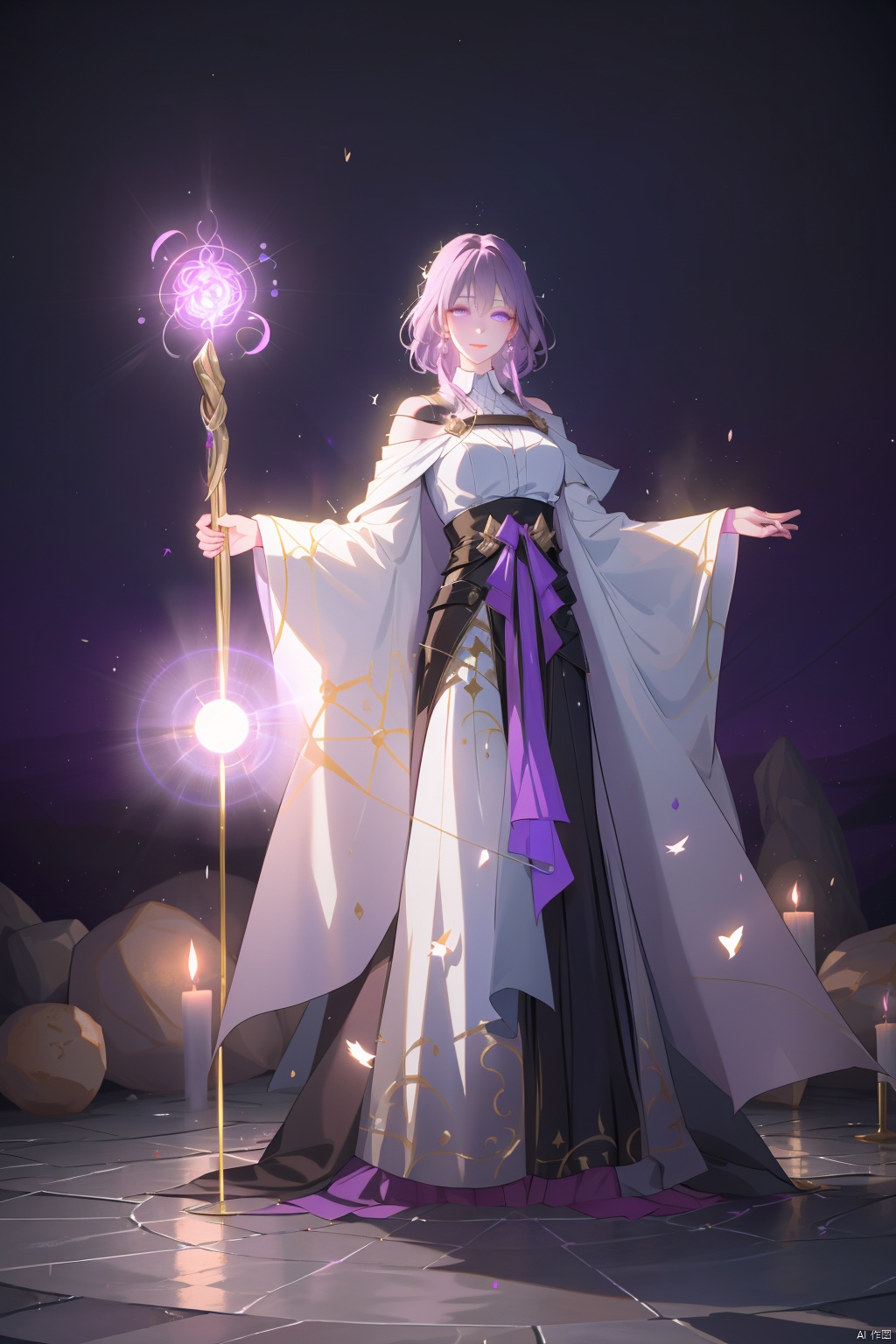 1 girl, sorceress apprentice, casting a powerful spell, wand in hand, glowing runes encircling her, cape fluttering in the magical breeze, standing in a mystic circle, surrounded by swirling potions and bubbling cauldrons, ancient tomes open nearby, eyes focused and determined, hint of mischief in her smile, purple aura shimmering around her, magical energy crackling in the air, mysterious symbols carved into the stone floor, dimly lit chamber with candles flickering, creating a dramatic and enchanting atmosphere.
, robinSR, 1girl