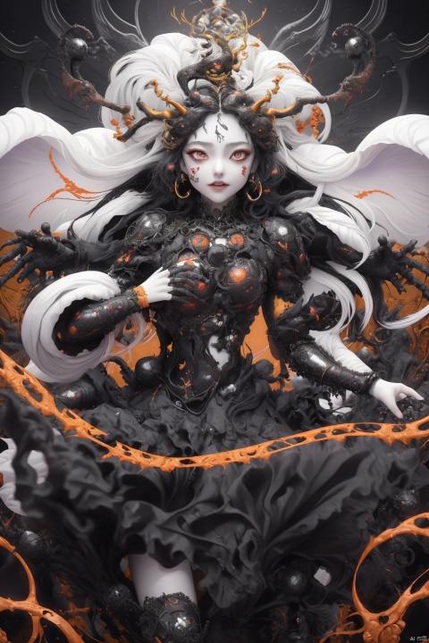  Envision a scene where the demons, having conquered heaven, now revel in their victory. The colors are dark and twisted, with the demons' forms contorted in expressions of cruel delight as they defile the once holy ground of the celestial realm., zgct color, 1girl