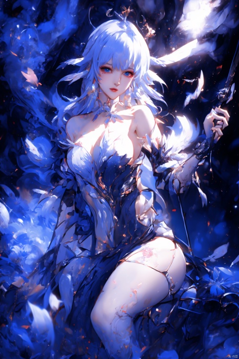  (masterpiece, best quality, best shadow,official art, correct body proportions, Ultra High Definition Picture,master composition),(bust:1.4), (backlight), 
//////
ganyu,1girl,solo,blue hair,ahoge,horns,with a little bell around his neck,detached sleeves, sidelocks,alternate costume,metallic white flower hair accessories,bangs,hair between eyes,bare shoulders,long hair,dress, sexy, plump, 
//////
(dark background), light, 
//////
1girl,cute girl, Metal_wing, masterpiece, ganyu, tattoo on stomach