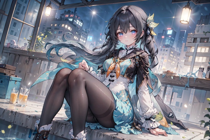 masterpiece, best quality, game_cg, solo, very long hair, black hair, twintails, beautiful detailed eyes, looking at viewer, medium breasts, fishnet pantyhose, boots,1girl