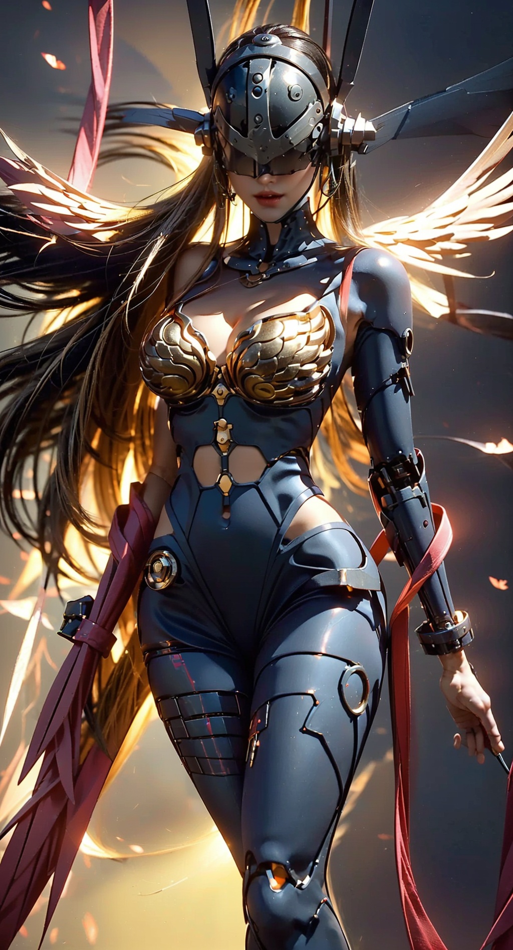  High quality, game CG, wallpaper,1girl, best quality, looking at the audience,(mechanical parts),Mechanical arm,cyberpunk, samurai sword, mechanical body,china dress,tutuhh,Tightlatexclothing,necktie,原神,治疗, ROBOT