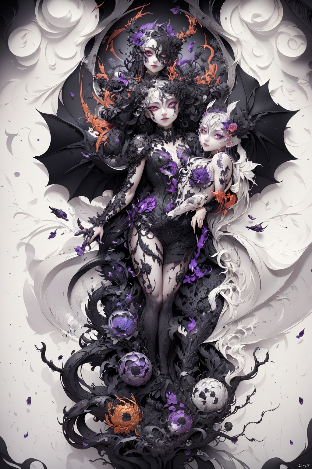  Envision a scene where the demons, having conquered heaven, now revel in their victory. The colors are dark and twisted, with the demons' forms contorted in expressions of cruel delight as they defile the once holy ground of the celestial realm., zgct color, 1girl