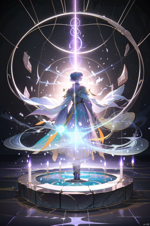  1 girl, sorceress apprentice, casting a powerful spell, wand in hand, glowing runes encircling her, cape fluttering in the magical breeze, standing in a mystic circle, surrounded by swirling potions and bubbling cauldrons, ancient tomes open nearby, eyes focused and determined, hint of mischief in her smile, purple aura shimmering around her, magical energy crackling in the air, mysterious symbols carved into the stone floor, dimly lit chamber with candles flickering, creating a dramatic and enchanting atmosphere.
, robinSR, 1girl,a girl named heitiane, Kafka(character), liuying