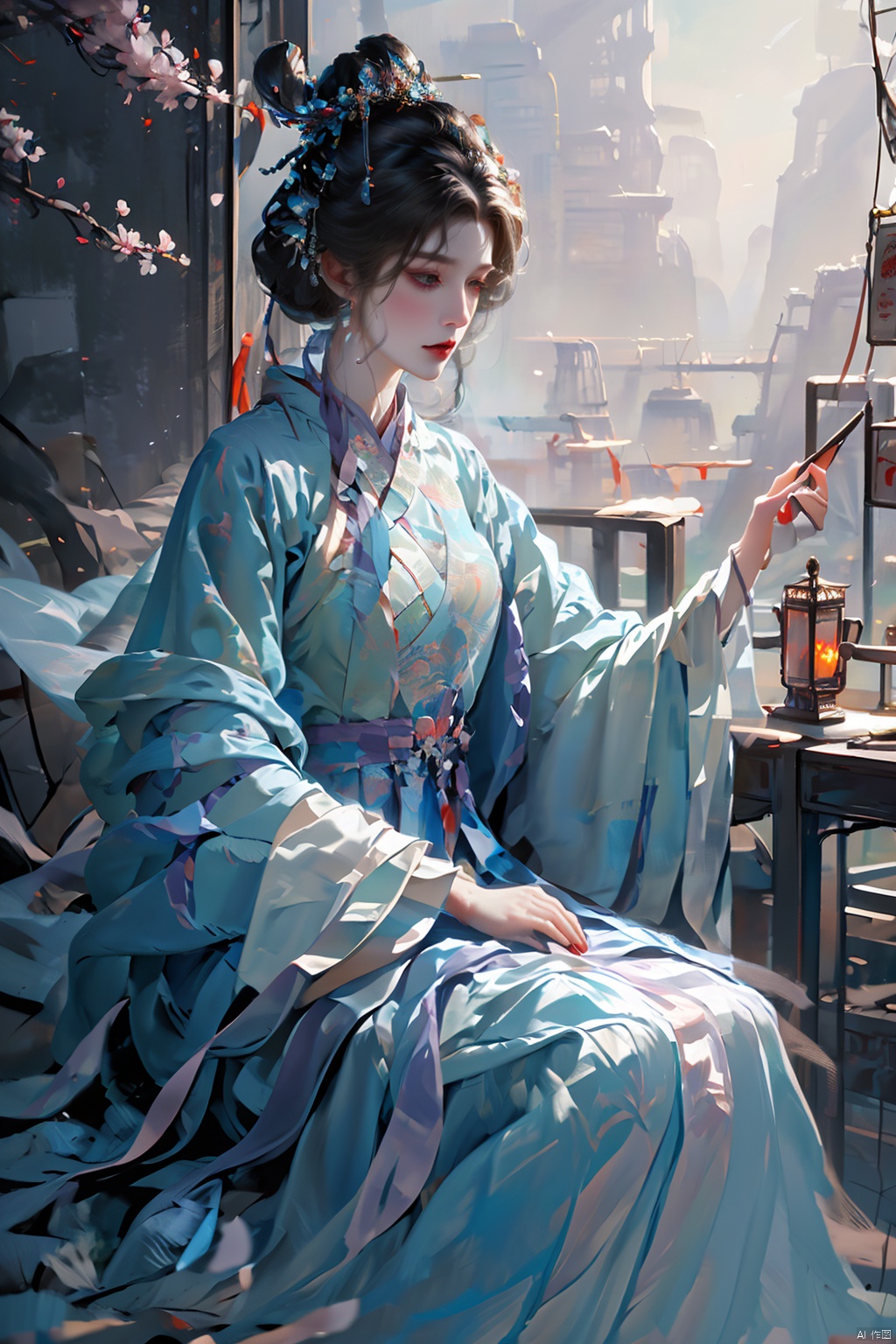  a woman in a purple dress with a flower crown on her head, guweiz, ((a beautiful fantasy empress)), artwork in the style of guweiz, beautiful anime portrait, palace , a girl in hanfu, digital anime illustration, beautiful anime style, a beautiful fantasy empress, anime illustration, anime fantasy illustration, beautiful character painting, trending on artstration, Add details, zgct color, horror (theme)