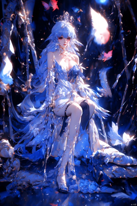  (masterpiece, best quality, best shadow,official art, correct body proportions, Ultra High Definition Picture,master composition),(bust:1.4), (backlight), 
//////
ganyu,1girl,solo,blue hair,ahoge,horns,with a little bell around his neck,detached sleeves, sidelocks,alternate costume,metallic white flower hair accessories,bangs,hair between eyes,bare shoulders,long hair,dress, sexy, plump, 
//////
(dark background), light, 
//////
1girl,cute girl, Metal_wing, masterpiece, ganyu, tattoo on stomach