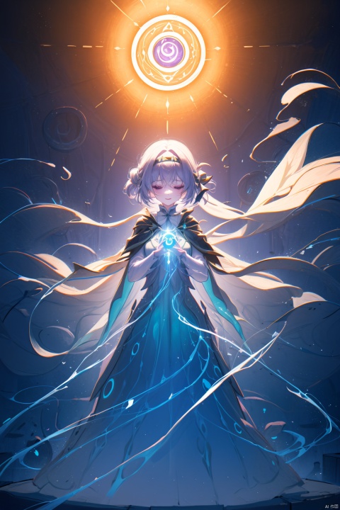  1 girl, sorceress apprentice, casting a powerful spell, wand in hand, glowing runes encircling her, cape fluttering in the magical breeze, standing in a mystic circle, surrounded by swirling potions and bubbling cauldrons, ancient tomes open nearby, eyes focused and determined, hint of mischief in her smile, purple aura shimmering around her, magical energy crackling in the air, mysterious symbols carved into the stone floor, dimly lit chamber with candles flickering, creating a dramatic and enchanting atmosphere.
, robinSR, 1girl,a girl named heitiane, Kafka(character), liuying