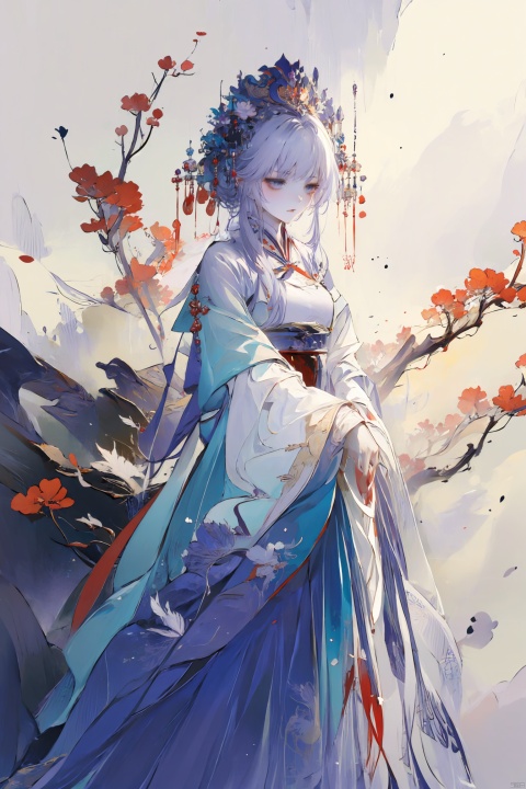  a woman in a purple dress with a flower crown on her head, guweiz, ((a beautiful fantasy empress)), artwork in the style of guweiz, beautiful anime portrait, palace , a girl in hanfu, digital anime illustration, beautiful anime style, a beautiful fantasy empress, anime illustration, anime fantasy illustration, beautiful character painting, trending on artstration, Add details, zgct color, horror (theme), Chinese weddingdress