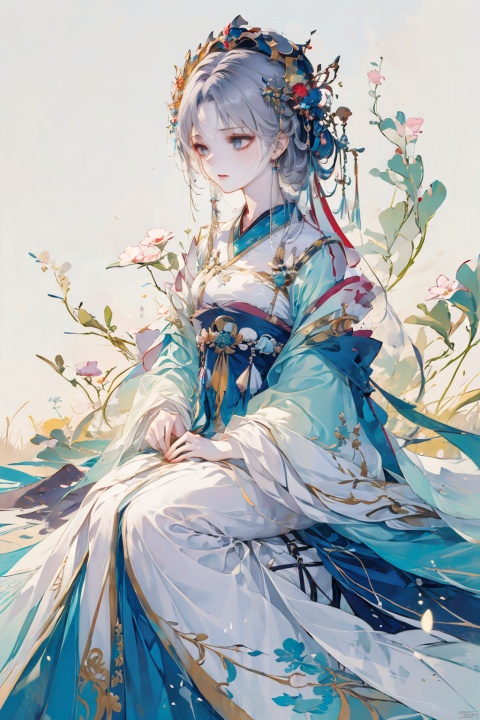  a woman in a purple dress with a flower crown on her head, guweiz, ((a beautiful fantasy empress)), artwork in the style of guweiz, beautiful anime portrait, palace , a girl in hanfu, digital anime illustration, beautiful anime style, a beautiful fantasy empress, anime illustration, anime fantasy illustration, beautiful character painting, trending on artstration, Add details