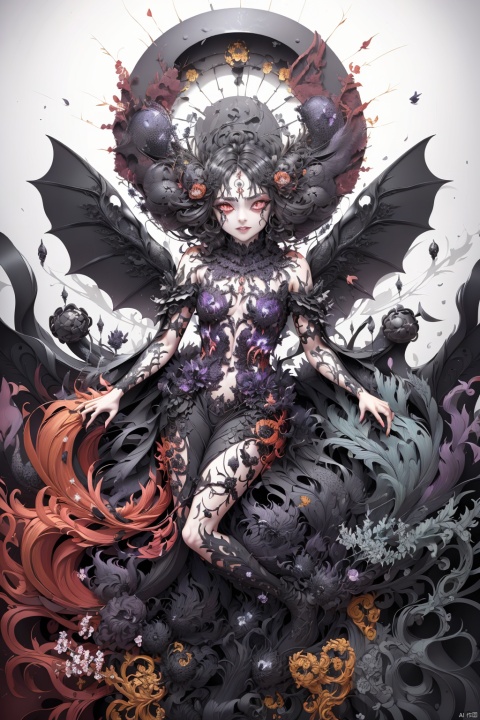  Envision a scene where the demons, having conquered heaven, now revel in their victory. The colors are dark and twisted, with the demons' forms contorted in expressions of cruel delight as they defile the once holy ground of the celestial realm., zgct color, 1girl