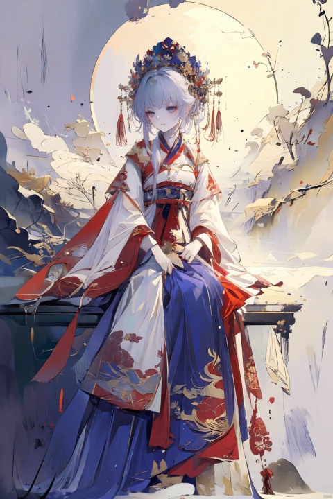  a woman in a purple dress with a flower crown on her head, guweiz, ((a beautiful fantasy empress)), artwork in the style of guweiz, beautiful anime portrait, palace , a girl in hanfu, digital anime illustration, beautiful anime style, a beautiful fantasy empress, anime illustration, anime fantasy illustration, beautiful character painting, trending on artstration, Add details, zgct color, horror (theme), Chinese weddingdress