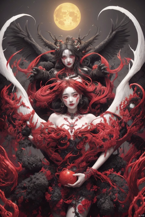  Envision a scene where the demons, having conquered heaven, now revel in their victory. The colors are dark and twisted, with the demons' forms contorted in expressions of cruel delight as they defile the once holy ground of the celestial realm., zgct color, 1girl