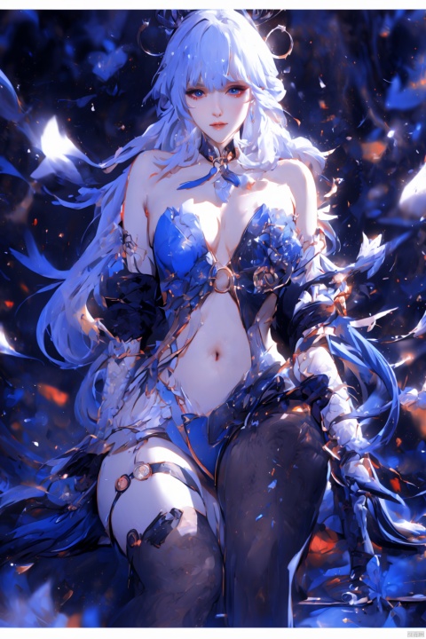  (masterpiece, best quality, best shadow,official art, correct body proportions, Ultra High Definition Picture,master composition),(bust:1.4), (backlight), 
//////
ganyu,1girl,solo,blue hair,ahoge,horns,with a little bell around his neck,detached sleeves, sidelocks,alternate costume,metallic white flower hair accessories,bangs,hair between eyes,bare shoulders,long hair,dress, sexy, plump, 
//////
(dark background), light, 
//////
1girl,cute girl, Metal_wing, masterpiece, ganyu, tattoo on stomach