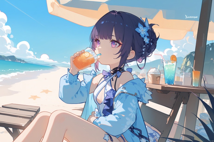  ningen mame,ciloranko,xinzoruo, 5th clothes, shiyuansw, swimsuit, 1girl, purple eyes, raiden mei, one-piece swimsuit,bangs, , 1girl,solo, (masterpiece,best quality:1.2),absurdres,blue jacket,holding,cup, holding cup, drinking straw, drink, drinking, disposable cup, drinking straw in mouth, outdoor,beach,summer,
[artist:kedama milk],[artist:ask_(askzy)],artist:wanke, artist:wlop,maximalism,illustration,


