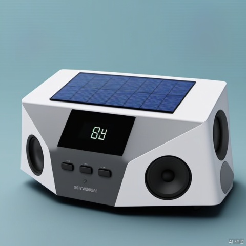 Audio system, solar panel, sensor, plastic casing, OC rendering, high quality, masterpiece, 4k, white background, screen, buttons, black, simple appearance, emauromin style,<lora:660447313082219790:1.0>