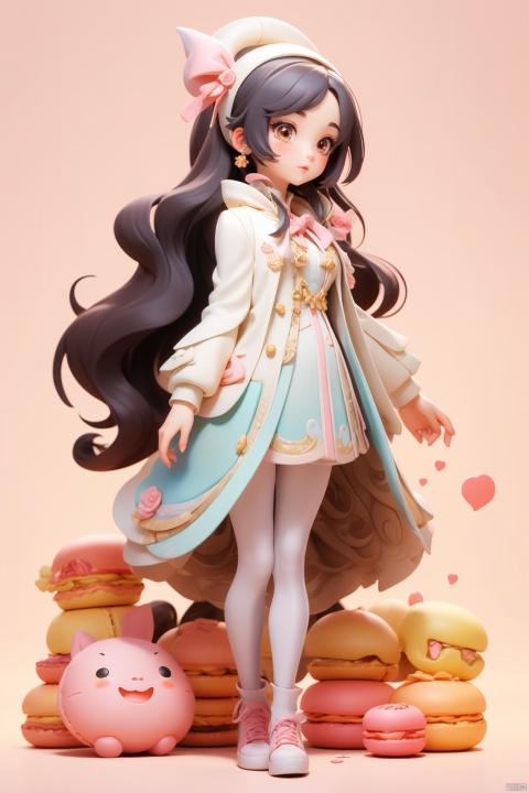  1 girl, (Q version :1.2), long hair, IP, blush, wearing a macaron colored coat, white background, pantyhose, WZRYxishiYLQY