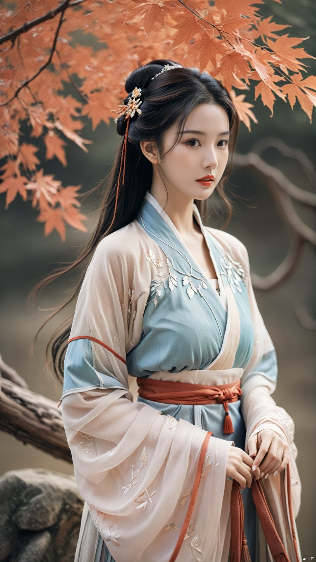  Fashion editorial style a asian girl with hanfu ruqun,Jin style, joint brand, ribbon, Withered leaves, old vines, plant illustration, splash ink,High fashion, trendy, stylish, editorial, magazine style, professional, highly detailed, cinematic lighting, Dramatic lighting, HanFu, hanfu,arien_hanfu,arien_hanfu, , MAJICMIX STYLE,song style outfits, , NVZ, jastyle, FilmGirl