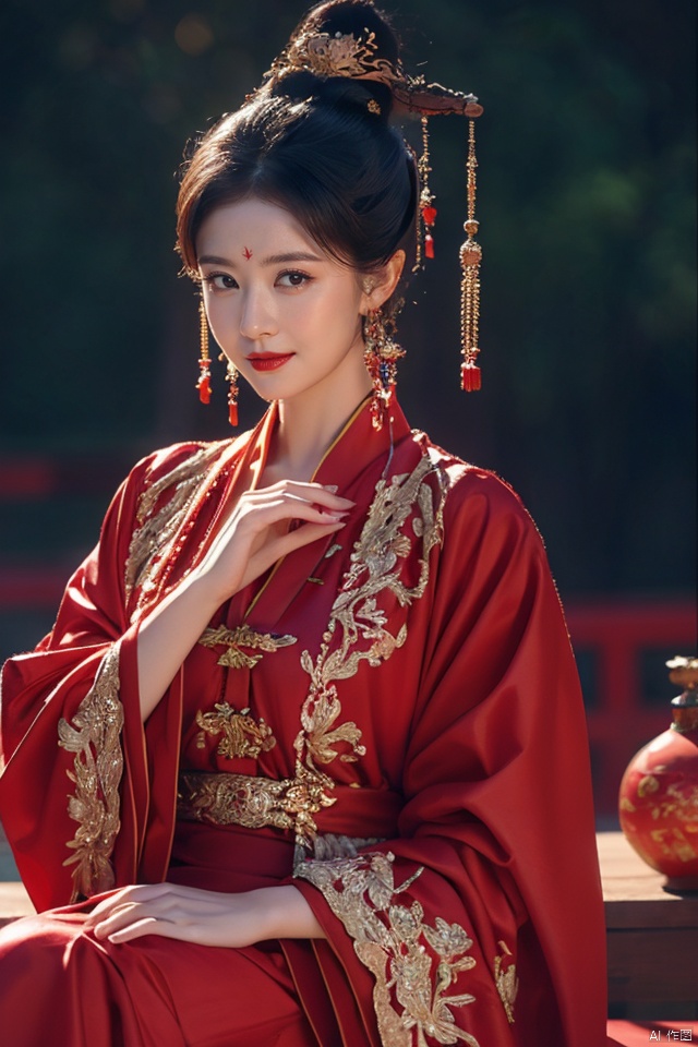  ((huadian)),wide_shot,High detail RAW color Picture of a stunning beautiful chinese girl drinking wine at tabel in rockery,red dress with gold embroidery,seductive_pose,drunk,dancing,(((night,moon:1.1))),Ancient wine pot,((full_body,light_smile)),((solo_focus:1.3)),((Her low-tied_updo with jewelry_accessories)),very_long_chain_earrings_with_green_drop,tiara,parted lips,very_long_hair,ancient,embroidery,((intricated details:1.2)),((32k,RAW photo,best quality, masterpiece:1.2)),(photorealistic,Realistic:1.37),cinematic dark lighting,film still,atmosphere,(ultra-detailed_face,detailed_eyes),long eyelashes,ultra-detailed skin and clothes,forehead,headwear,Her divine attire is resplendent with jewels,{{red_forehead_mark:1.2}}, ((detailed forehead_mark)),huadian, Light master,chinese dress,((red dress,Hanfu)),stone,outdoors,outside palace,leaf, (low key,gloom),tree,waterdrop,{{coverd_hand,Traditional bronze drinking vessels,chinese Bronze_ware_wine_goblet:1.3}},updo,veil,red forehead_mark,falling_petals, red and gold dress
