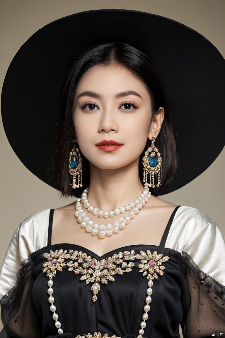  front view of an ancient elegant Mongolian aristocratic young girl,{{donning Mongolian_pointed_hat_with_multiseriate_pearl_strings and Mongolian colourful_dress}},close-up,((portrait)),Mongol ethnic minority,(Mongolian mixed_colors_costume,Yuan dynasty,ancient:1.2),headwear,braid,dress appropriately,(wear accessories:1.4),((Her divine attire is resplendent with jewels,multiseriate long strings of pearls Hanging down from hat)),((decorative patterns and gems on hat,pearl:1.4)),jewelry,tassels,forehead_jewel,gem,necklace,pearl_earrings,Tassel pearl_earrings,finely detailed eyes and face,brown eyes,((meticulous_high_hat,rich colors:1.2)),colourful,chinese,
divine aura,soft realistic lighting,Charming eyes,parted_lips,bun_(hairstyle),{{{updo,short_hair,looking_at_viewer:1.3}}},exquisite facial features,Mongolian yurts grassland background,perfect lighting,(masterpiece,realistic,best quality,highly detailed,Ultra High Resolution:1.2),(photorealistic,realistic:1.3) (Photo Art, profession),sw,1girl, Light master,shadow,blurry_background, jjw,light_smile,