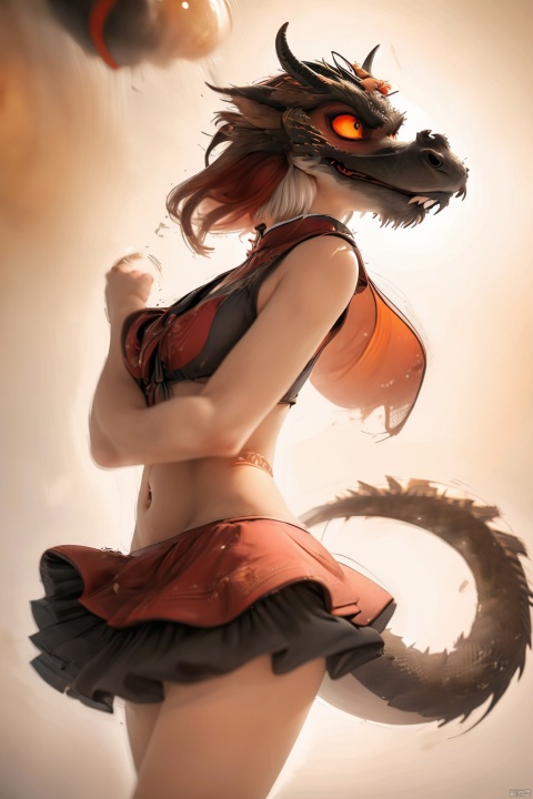 lbbd,2ragon2girl,red,anger,angry,horns,tail,dragon tail,red hair,dragon horns,standing,smile, chinese, dofas