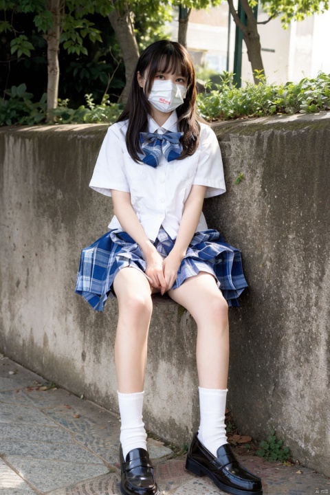  cxmxlzlxx,1girl, white socks, white panties, panties, underwear, skirt,jkfangxue2_style skirt, socks, standing, long hair, spread legs, plaid, school uniform,shoes,black footwear,female masturbation, white shirt, outdoors, through clothes, short sleeves, striped bow, frilled socks, full 