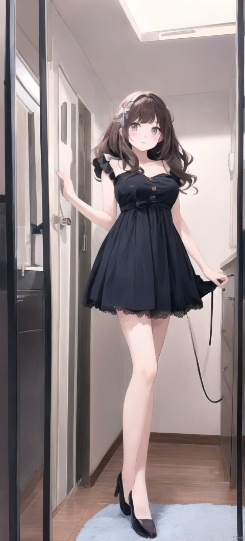 1girl,long wavy hair,good proportions,shapely body,( lota-style dress), indoors, xtt