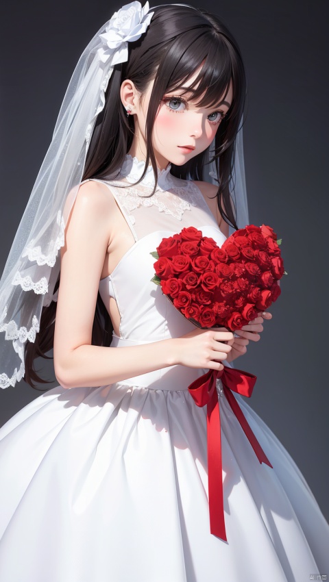 Valentine's Day,Flat painted style,1girl,1boy,rose,wedding_dress,simple background,,love,romantism,masterpiece,