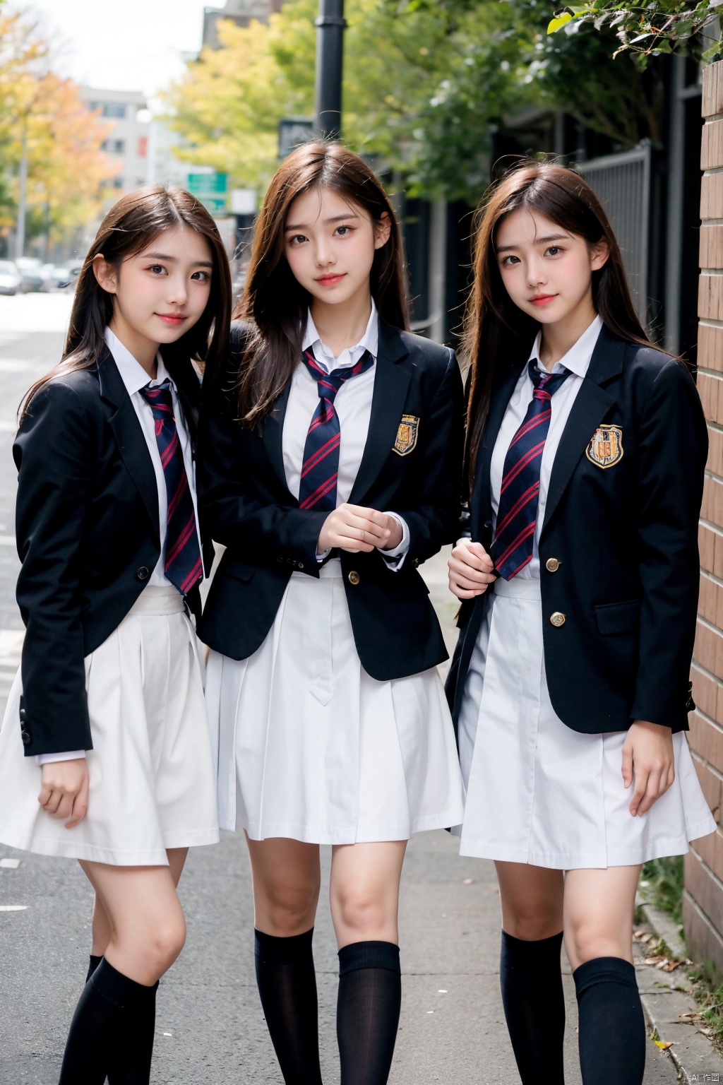 4 girls,take photoes,student uniform,school
