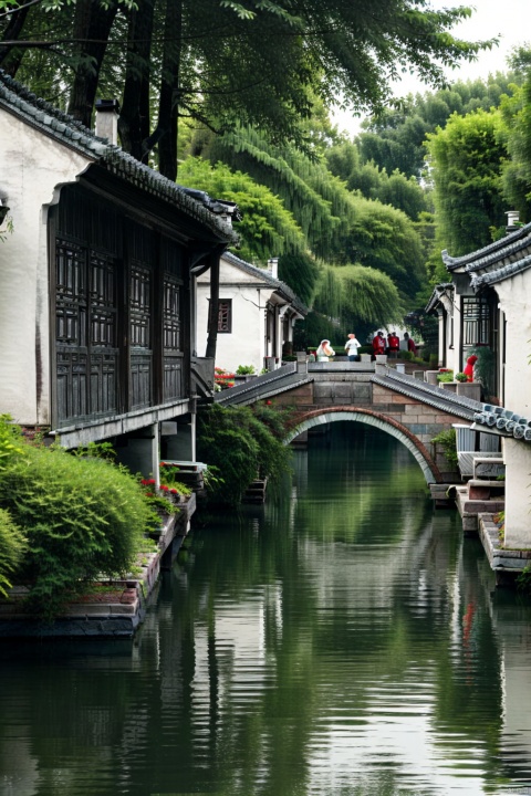 Green water, green tiles, small bridges and flowing water, people’s houses, jiangnan