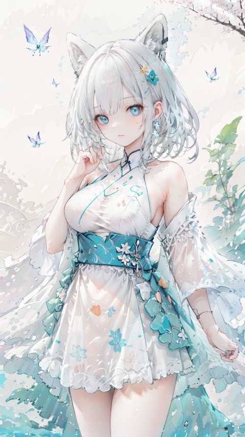  blue ru_qun,best_quality,head,original_outfit,hanfu,clear details,masterpiece, best_quality, clear details,1girl,garden background,, butterfly on finger,blue eyes,white hair,long hair,big eyes ,yuzu,liquid clothes,girl,Anime,azur lane, Chinese style, best quality, Apricot eye, mature female, solo, (masterpiece)