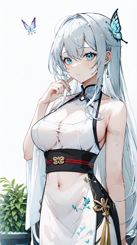  blue ru_qun,best_quality,head,original_outfit,hanfu,clear details,masterpiece, best_quality, clear details,1girl,garden background,, butterfly on finger,blue eyes,white hair,long hair,big eyes ,yuzu,liquid clothes,girl,Anime,azur lane, Chinese style, best quality, Apricot eye, mature female, solo