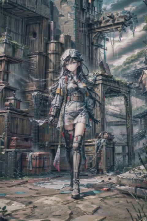  masterpiece,best quality,UHD,impossible clothes,sole_female,ruins,white raincoat,manta ray,glowing eyes,butterfly,camping,rebar,wire fence,barbed wire,（chain-link fence）,blue eyes,white hair,black belt,gothic architecture,no humans,lonely,no entry sign,caution tape,shards,utility pole,wind turbine,jeep,goggles on head,boots,leather boots,red gloves,film reel,camera around neck,character signature,gold gloves,sunset,dusk,overgrown,moss,dust,fog,wind lift,expressionless,billboard,broken chain,science fiction,rear-view mirror,motorcycle,kino no tabi, Postwar ruins,no entry sign,character watermark,english text,dark clouds,rain,wasteland,wide shot,mature female,caved,destroyed,railroad signal,（wire fence）,no humans,peril,cover page,poster (object),key frame, [(white background:1.5)::5], Light-electric style, qzfuling,dark clouds,storm cloud,（storm）,（tornado）,ocean,（ship deck）,shipyard,sea spray,navy cross,naval uniform,ocean, NYLostRuins,hong kong,neon trim,neon lights,sick,broken chain,collapsed,missionary, NYLostRuins