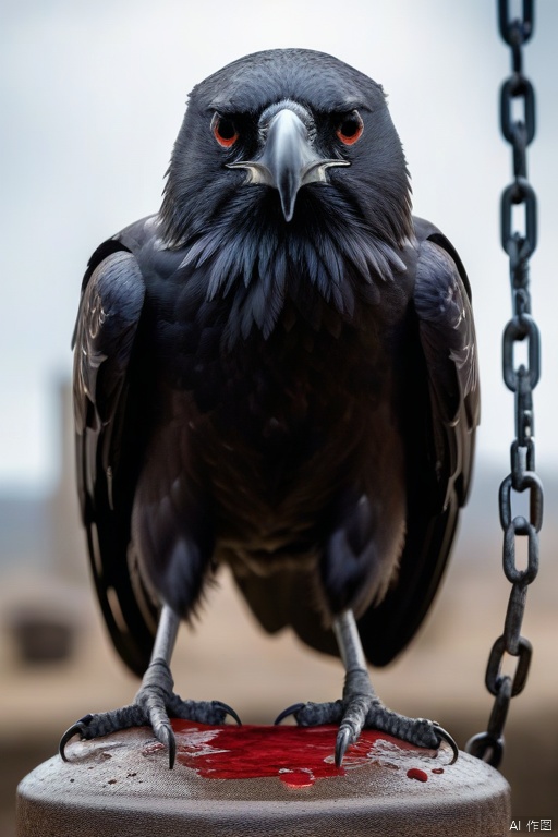 A crow sits on a large skull suspended by chains., realistic dark concept art, apocalyptic art, highly realistic concept art, detailed 4k horror artwork, 4K very detailed なデジタルアート, 4K concept art and Surrealism, stylized fantasy artwork, eerie nostalgic concept art, surreal concept art, blood spurting out, looking up to the sky, world of the dead, reminiscent of death, confusion, red liquid, flying ashes, floating objects, Giant floats, world of the dead, cross tombstones, (photo real: 1.4), shot with Canon 5D MK4, shot with Canon EOS 5D Mark IV, shot with Canon EOA 6d mark ii, very detailed texture, delicate eyes , double eyelids , very detailed , exquisite details , masterpiece , top quality , super detailed , dusty , windy