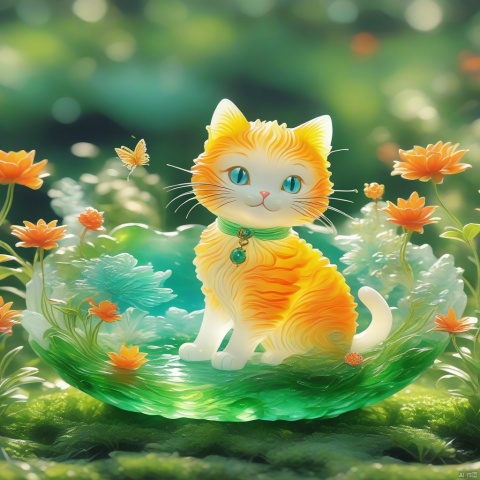 best quality, very good, 16K, ridiculous, Extremely detailed, Lovely(((Cat:1.3))),Made of translucent boiling lava, Background grassland（（A masterpiece full of fantasy elements）））, （（best quality））, （（Intricate details））（8k）