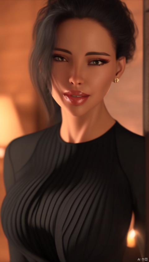 (Masterpiece, best quality: 1.2), (Masterpiece, best quality: 1.2), 1. Curly hair secretary, sexy eyes, kissing expression, moist sexy lips, perfect body, earrings ((black business clothes )), 8k