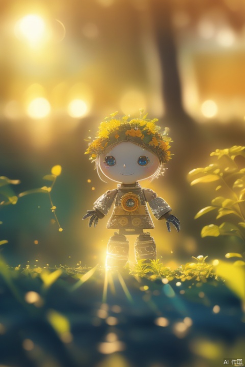 (La best quality, high resolution, super detailed, realistic), abandoned old robot, covered with plants, the sun shines on me (((sunrise))), light warm colors (((Masterpiece full of sunny elements) ))), ((best quality)), ((intricate details)) (8k)