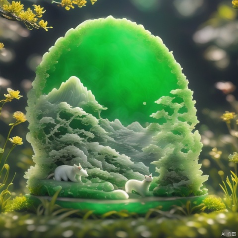 Best Quality, Very Good, 16K, Ridiculous, Very Detailed, Gorgeous Transparent White Jade Otter Background Grassland ((Masterpiece Full of Fantasy Elements))), ((Best Quality)), ((Intricate Details)) (8K)