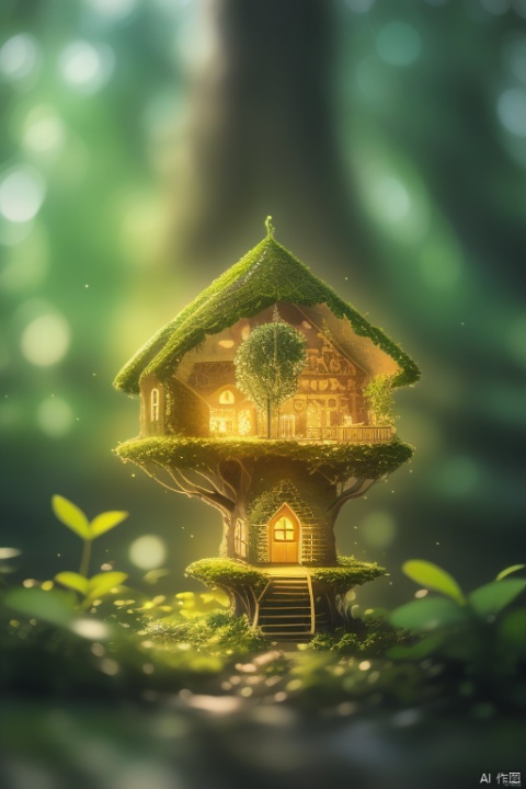 House built from trees,exist,So many elves（（best quality））, （（intricate details））, （（Surrealism））（8K）