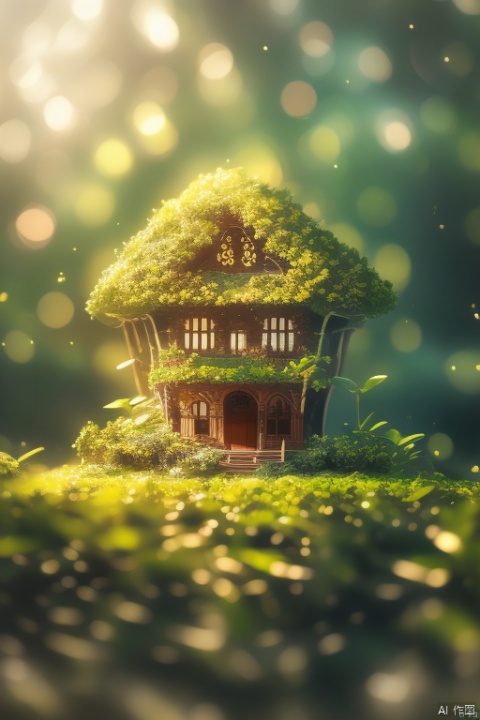  House built with trees, presence, so many elves ((best quality)), ((intricate details)), ((surrealism)) (8k),针织玩偶,小萝利
