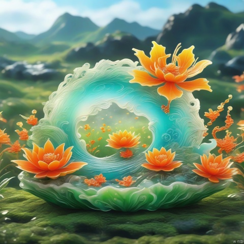 Best quality, very good, 16 thousand, ridiculous, extremely detailed, lovely (((马:1.3))), made of translucent boiling lava, with grassland in the background ((a masterpiece full of fantasy elements))) , ((Best quality)), ((Intricate details)) (8k)