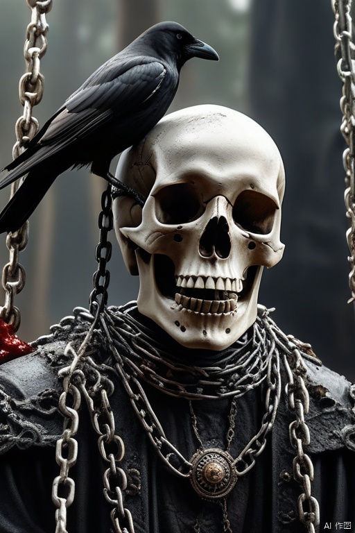  A crow sits on a large skull suspended by chains., realistic dark concept art, apocalyptic art, highly realistic concept art, detailed 4k horror artwork, 4K very detailed なデジタルアート, 4K concept art and Surrealism, stylized fantasy artwork, eerie nostalgic concept art, surreal concept art, blood spurting out, looking up to the sky, world of the dead, reminiscent of death, confusion, red liquid, flying ashes, floating objects, Giant floats, world of the dead, cross tombstones, (photo real: 1.4), shot with Canon 5D MK4, shot with Canon EOS 5D Mark IV, shot with Canon EOA 6d mark ii, very detailed texture, delicate eyes , double eyelids , very detailed , exquisite details , masterpiece , top quality , super detailed , dusty , windy