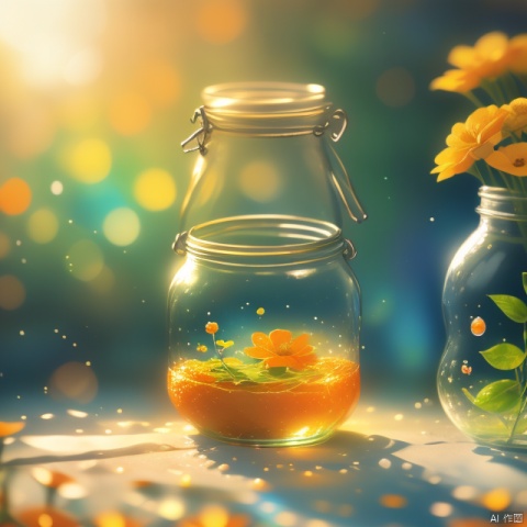 (Masterpiece), (Best Quality), Illustration, Super Detailed, HDR, Depth of Field, (Colorful), ,(Flowers Background:1.45),(Transparent Background:1.3)(an extremely delicate and beautiful girl inside of glass jar :1.2), (glass jar:1.35), (lone:1.2), (whole body), (beautiful and delicate eyes, beautiful and delicate face:1.3), (sitting), (very long silky hair, white hair: 1.15), (ease_chest, tally and thin: 1.2), (colorful clothes: 1.3), (exceptionally fine lace: 0.3), (exceptionally fine decoration: 0.3), (headband, orange hair_decoration: 1.25), orange jar, water surface, whole body, (bottle filled with orange water, bottle filled with Fanta: 1.25), (many fruit in a jar, many pieces_fruit in a jar: 1.25), (lots of bubbles: 1.25),