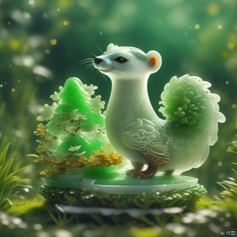  Best Quality, Very Good, 16K, Ridiculous, Very Detailed, Gorgeous Transparent White Jade Otter Background Grassland ((Masterpiece Full of Fantasy Elements))), ((Best Quality)), ((Intricate Details)) (8K)