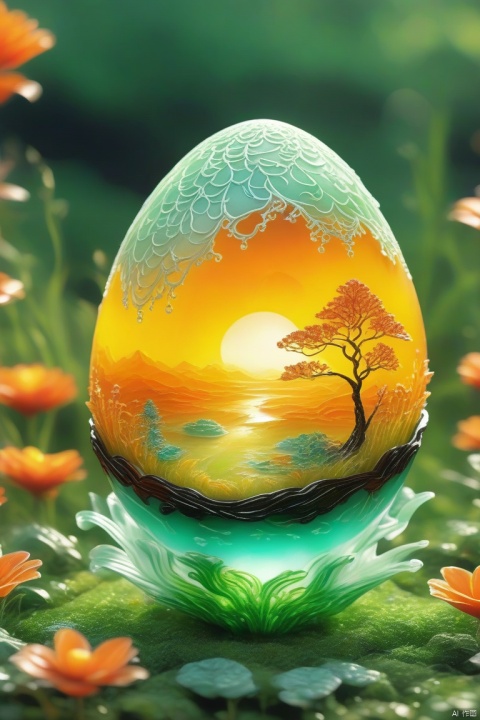best quality, very good, 16K, ridiculous, Extremely detailed, Lovely(((egg:1.3))),Made of translucent boiling lava, Background grassland（（A masterpiece full of fantasy elements）））, （（best quality））, （（Intricate details））（8k）