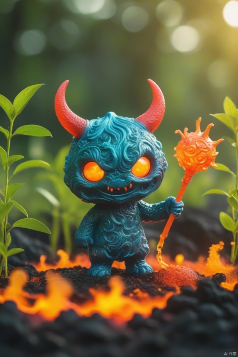  Best quality, very good, 16 thousand, ridiculous, extremely detailed, cute round slime demon with horns made of translucent boiling lava, background grassland ((masterpiece full of fantasy elements))), ((most good quality)), ((intricate details)) (8k)